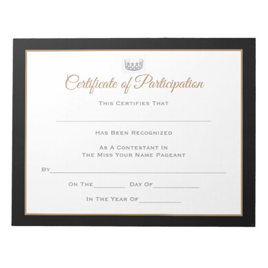 Miss USA stijl Pageant Certificaten-Deelname Notitieblok (Voorkant)