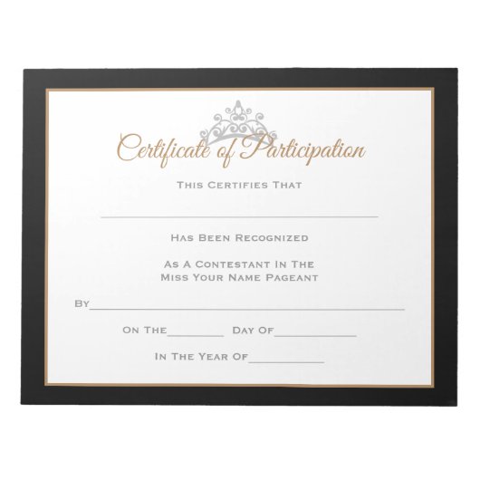 Miss USA stijl Pageant Certificaten-Deeltje Notitieblok (Voorkant)