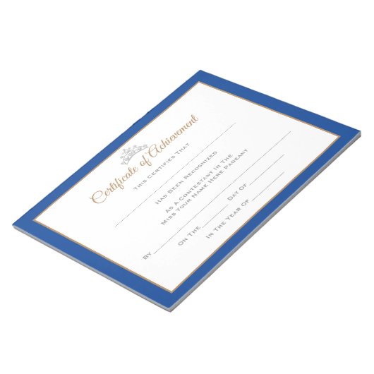 Miss USA stijl Pageant Certificates-Achievmmnt Notitieblok (Schuin)