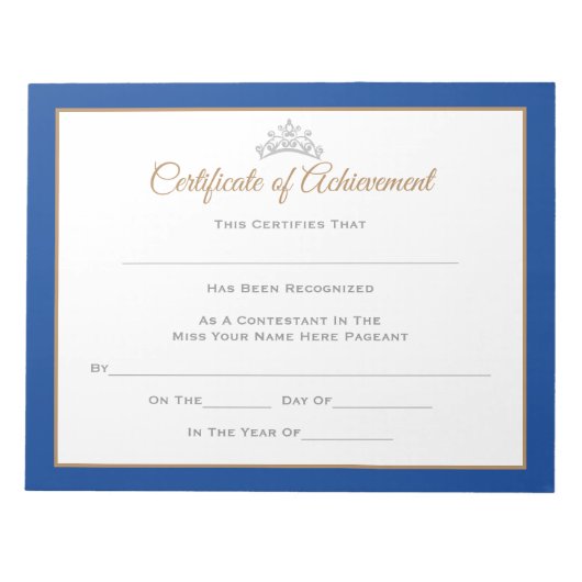 Miss USA stijl Pageant Certificates-Achievmmnt Notitieblok (Voorkant)