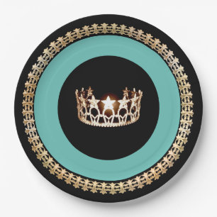 Miss USA stijl Turquoise Crown 9" Papier Borden Papieren Bordje