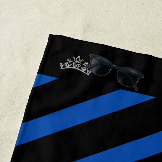 Miss USA style Beach Towe Royal Blue Stripe Crown Strandlaken (In situ)