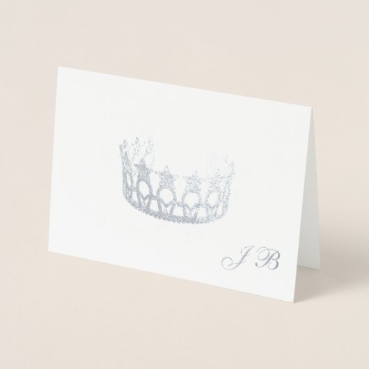 Miss USA Style Silver Foil Crown & Monogram Kaart (Voorkant)
