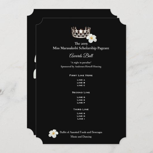 Miss USA Zilveren Kroon Plumeria Awards Balprogram Kaart (Voorkant / Achterkant)