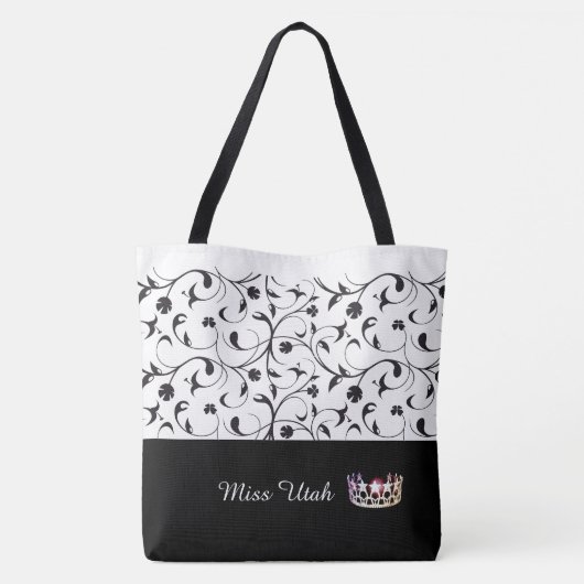 Miss USA Zilveren Kroon Tote Tas-BLK Scroll Tote Bag (Achterkant)