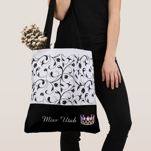 Miss USA Zilveren Kroon Tote Tas-BLK Scroll Tote Bag (Dichtbij)