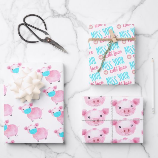 Miss Uw Kute Face Pig Wrapping Paper Set (Voorkant)