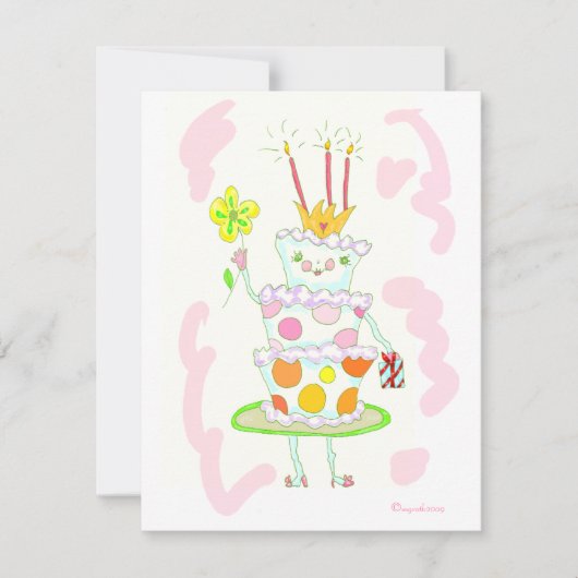 Miss verjaardagstaart-uitnodiging kaart (Voorkant)