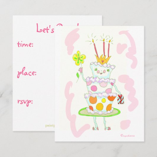 Miss verjaardagstaart-uitnodiging kaart (Voorkant / Achterkant)