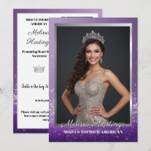 Miss Verkiezing Handtekeningkaart Paarse Glitter S