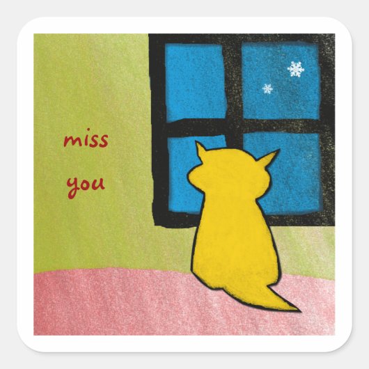 Miss You Baby Cat Square Sticker (Voorkant)
