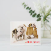 Miss You Bulldog Puppy Dog Greeting Briefkaart (Staand voorkant)