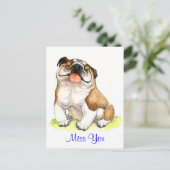 Miss You Bulldog Puppy Dog Greeting Briefkaart (Staand voorkant)