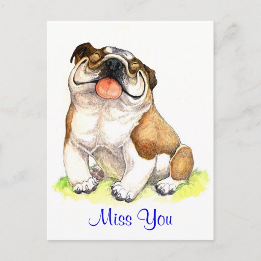 Miss You Bulldog Puppy Dog Greeting Briefkaart (Voorkant)