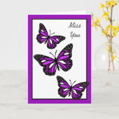 Miss You,  Butterflies Kaart (Gele Bloem)