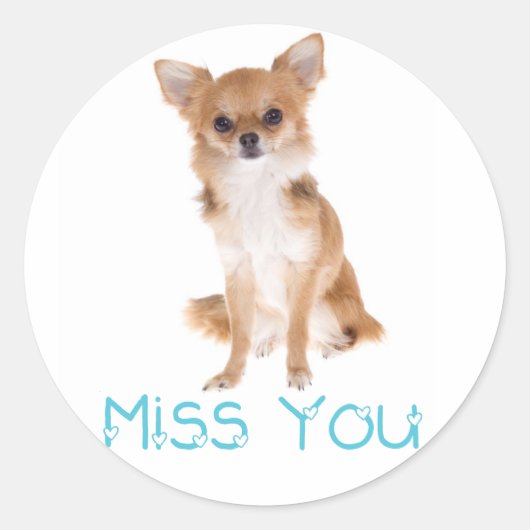 Miss You Chihuahua Puppy Dog Sticker Label (Voorkant)