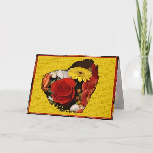 Miss You Colorful Bouquet Border Flower Heart Kaart (Voorkant)