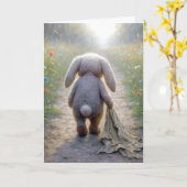 Miss You Floppy-eared Rabbit With a Blanket Kaart (Gele Bloem)