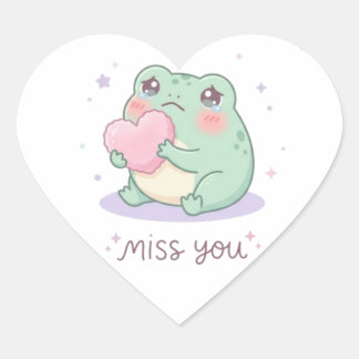 Miss You Frog Sticker Cute Frog Holding Heart Emot
