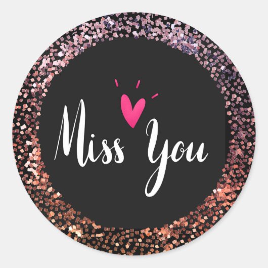 Miss You, glitter en sparkle Ronde Sticker (Voorkant)