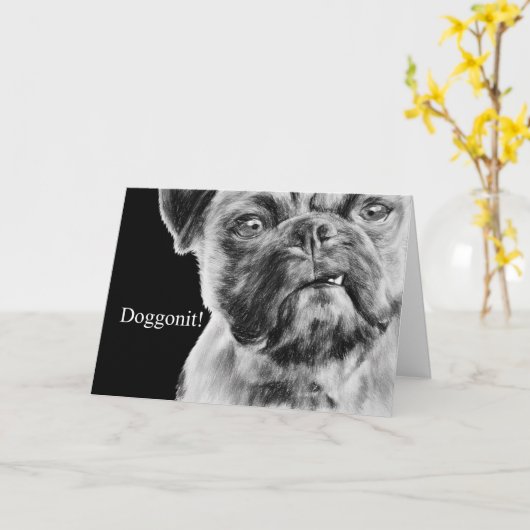 Miss You Grumpy Smug Pug Dog Kaart (Gele Bloem)