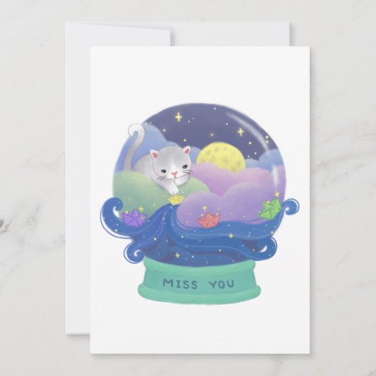 Miss You: Kat- en papierboten Kaart (Voorkant)
