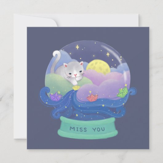 Miss You: Kat- en papierboten Kaart (Voorkant)