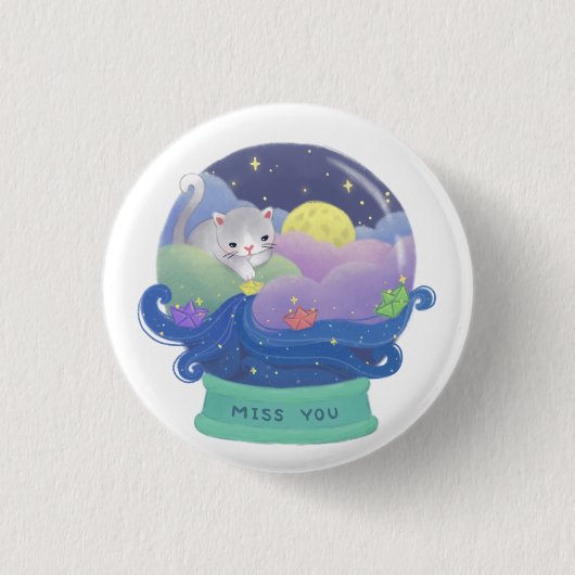 Miss You: Kat- en papierboten Ronde Button 3,2 Cm (Voorkant)