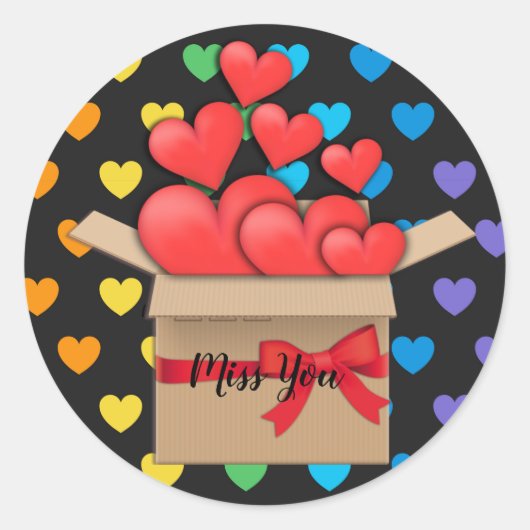 Miss You, kleurrijk hartontwerp Ronde Sticker (Voorkant)