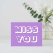Miss You, lavendel wit modern vet Briefkaart (Staand voorkant)