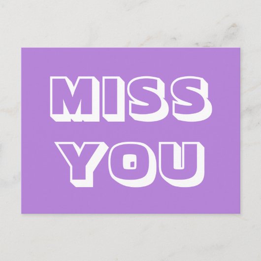 Miss You, lavendel wit modern vet Briefkaart (Voorkant)