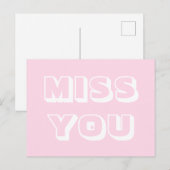 Miss You, lichtroze wit modern vet Briefkaart (Voorkant / Achterkant)