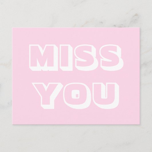 Miss You, lichtroze wit modern vet Briefkaart (Voorkant)