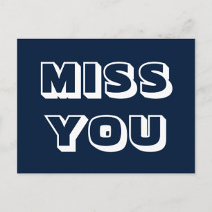 Miss You, marineblauw wit modern vet Briefkaart