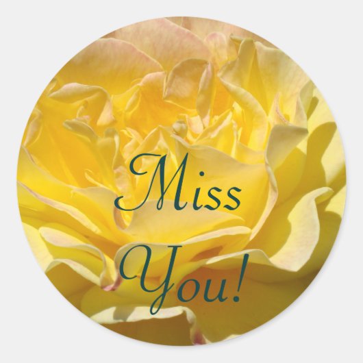 Miss You, postzegels Gele Rozenbloem Verzending Ronde Sticker (Voorkant)