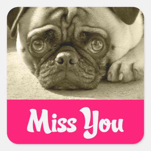 Miss You Pug Puppy Dog Groet Stickers (Voorkant)