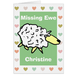 Miss You Pun als Ontbrekende Ewe Sheep Cartoon