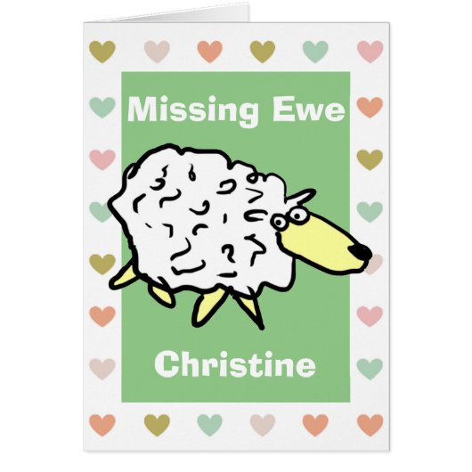 Miss You Pun als Ontbrekende Ewe Sheep Cartoon (Voorkant)