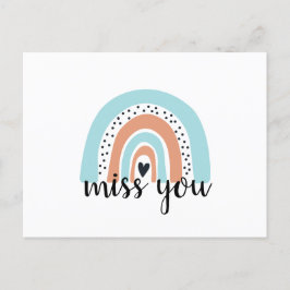 Miss You Rainbow Heart Blue Peach Briefkaart