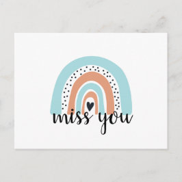 Miss You Rainbow Heart Blue Peach Briefkaart