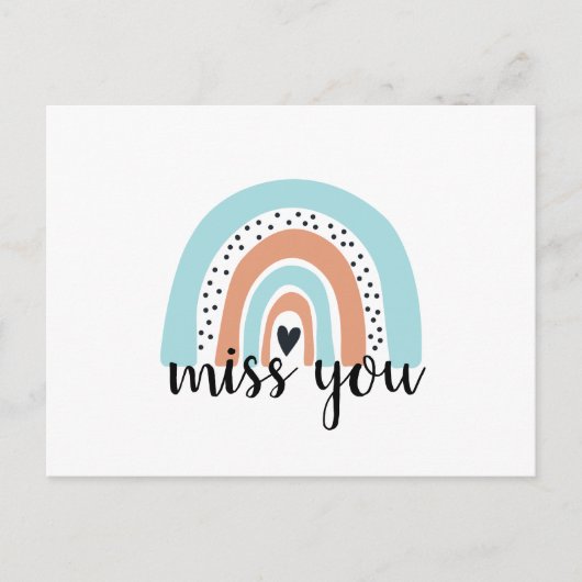Miss You Rainbow Heart Blue Peach Briefkaart (Voorkant)