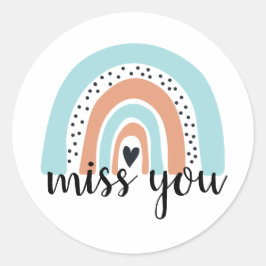 Miss You Rainbow Heart Blue Peach Ronde Sticker
