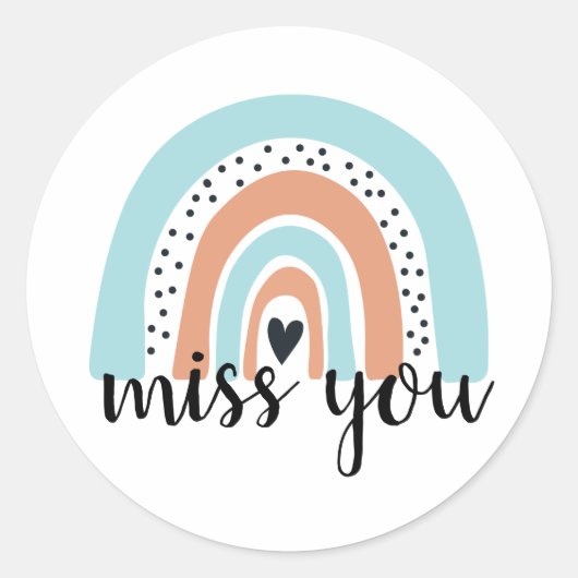 Miss You Rainbow Heart Blue Peach Ronde Sticker (Voorkant)