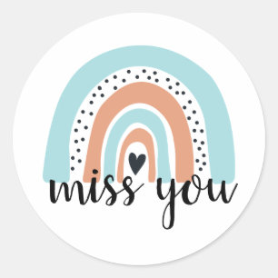 Miss You Rainbow Heart Blue Peach  Ronde Sticker