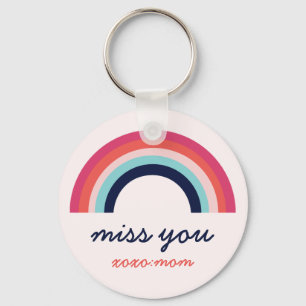 Miss You Rainbow in Blue en Roze gepersonaliseerd Sleutelhanger