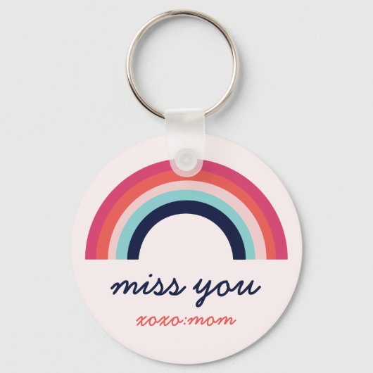 Miss You Rainbow in Blue en Roze gepersonaliseerd Sleutelhanger (Voorkant)