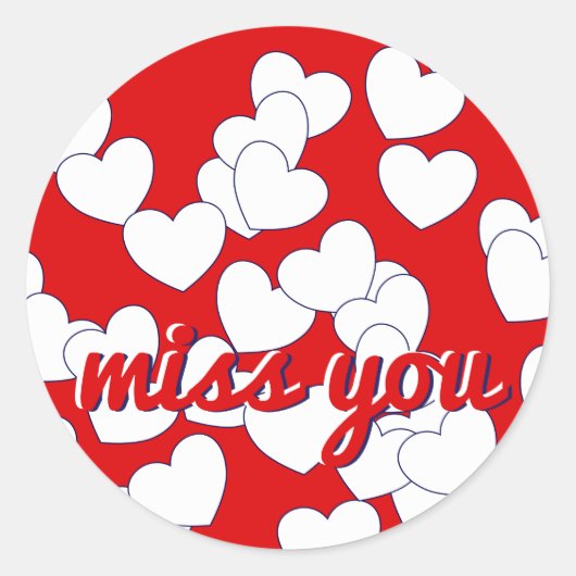 'miss you' - rood met Schattigee witte liefdeshart Ronde Sticker (Voorkant)