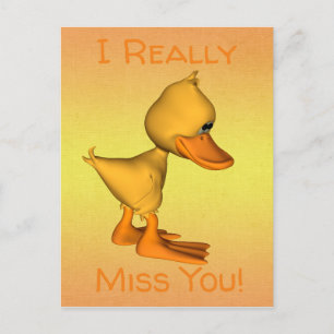 Miss you Sad Little Yellow cartoon Duck Briefkaart