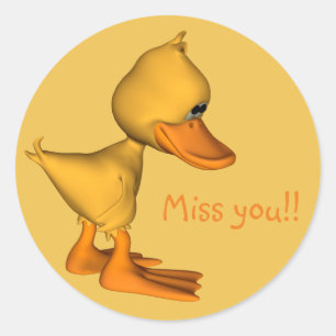 Miss you Sad Little Yellow cartoon Duck Ronde Sticker