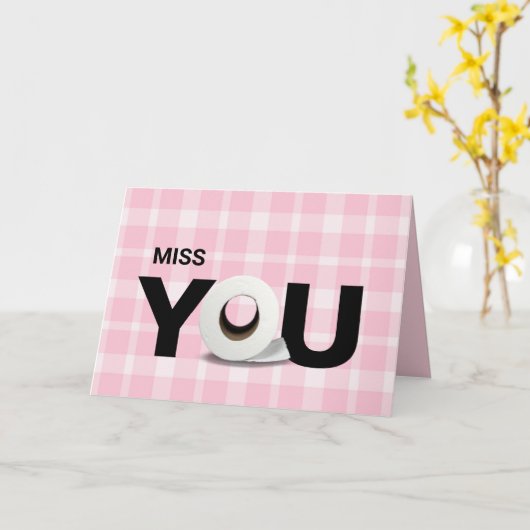 Miss you toilet paper roll roze plaid kaart (Gele Bloem)